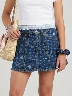 Levi's Dark Wash Girls Denim Skort Size 16 Bandana-Print Floral Boho Western